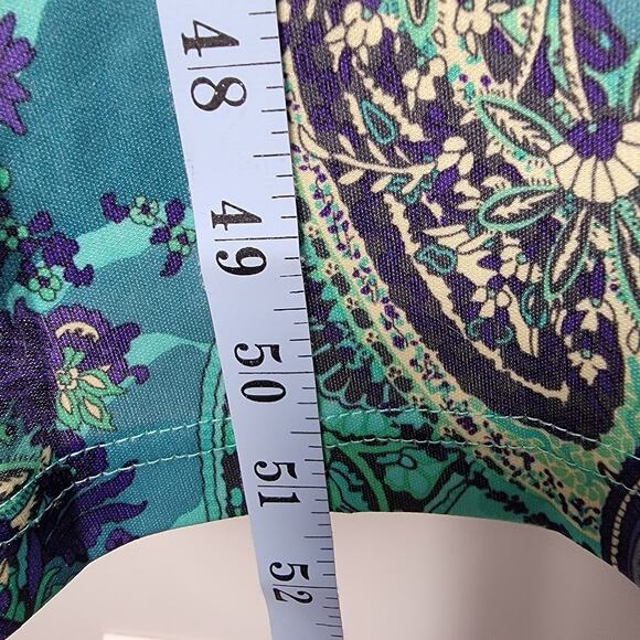 Collections Etc Paisley Caftan Lounge Dress Large Teal Purple Zip Front Maxi - Picture 5 of 9